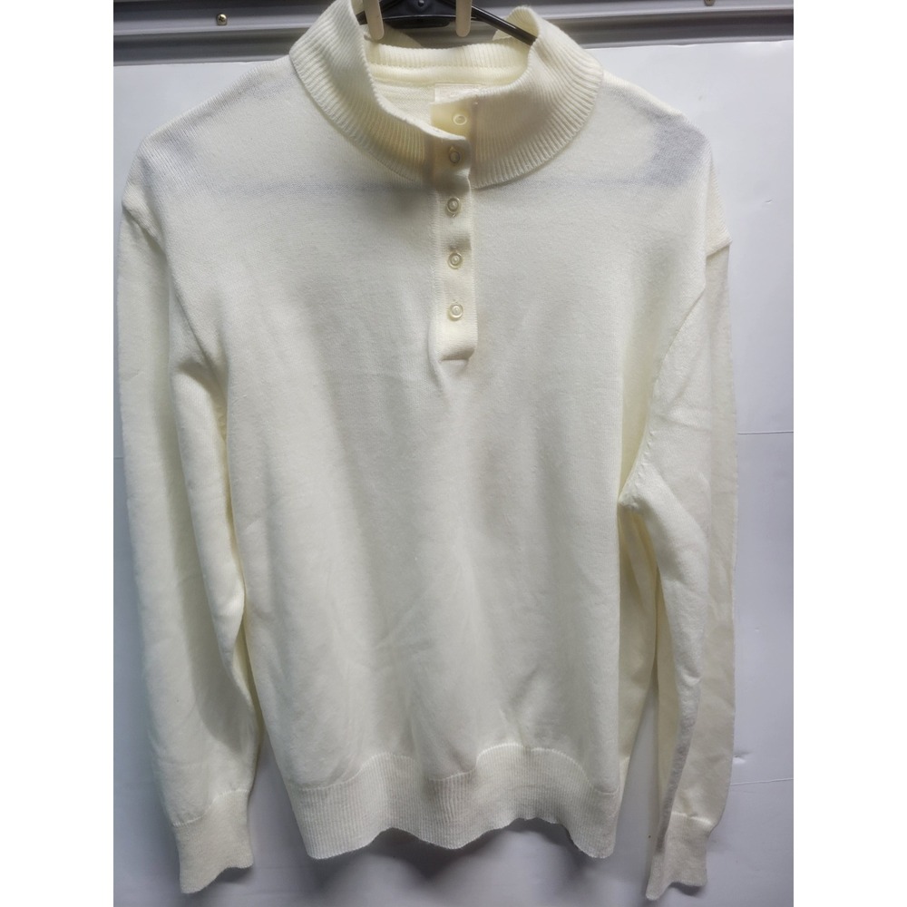 Vintage Montgomery Ward Mens White Mock Neck Button Knit Sweater Size 44 Large